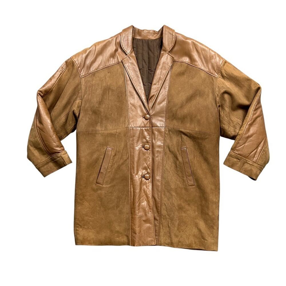 Vintage Chamonix Jacket Womens Large Brown Suede Leather Lapel Collar Lined Coat